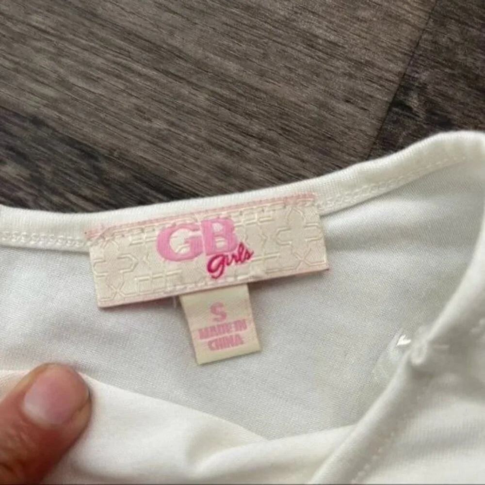 GB Girls Ivory Long Sleeve Top with Unicorn Print Shimmer Lace& Asymmetrical Hem - Picture 5 of 9